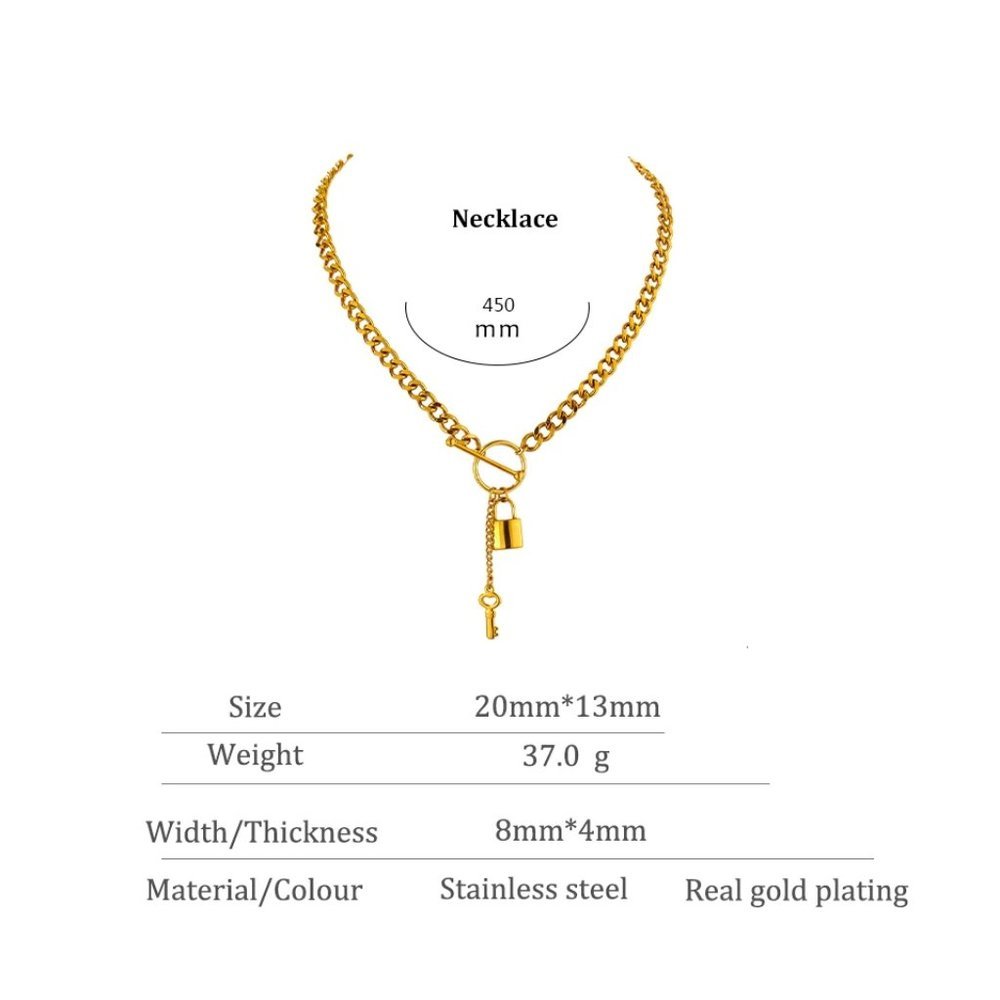 NEW 18K Gold Plated Lock Key Toggle Circle Bar Chunky Link Chain Necklace - Picture 4 of 5